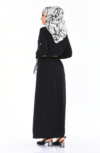 Kemerli Yazlık Elbise 0690-06 Siyah