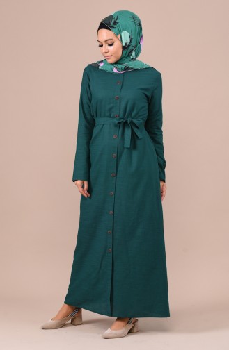 Boydan Düğmeli Yazlık Elbise 6010-05 Zümrüt Yeşil