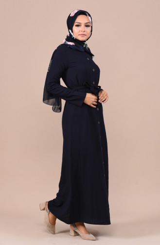 Boydan Düğmeli Yazlık Elbise 6010-06 Lacivert