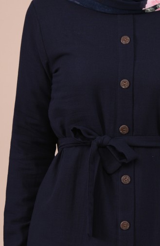 Boydan Düğmeli Yazlık Elbise 6010-06 Lacivert