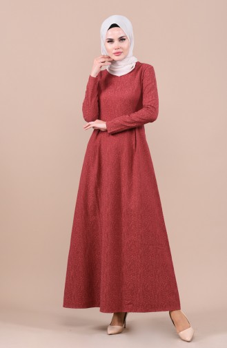 Brick Red Hijab Dress 3096-03