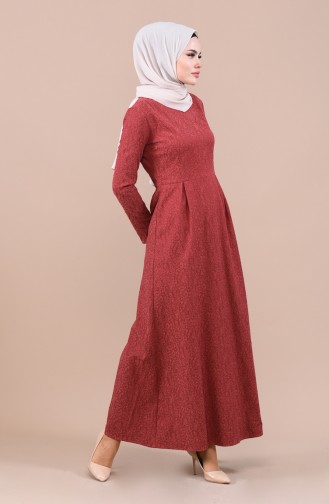 Brick Red Hijab Dress 3096-03