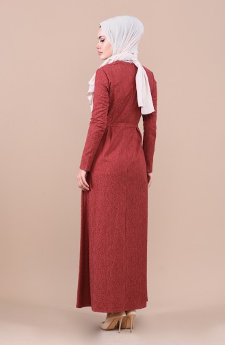 Brick Red Hijab Dress 3096-03