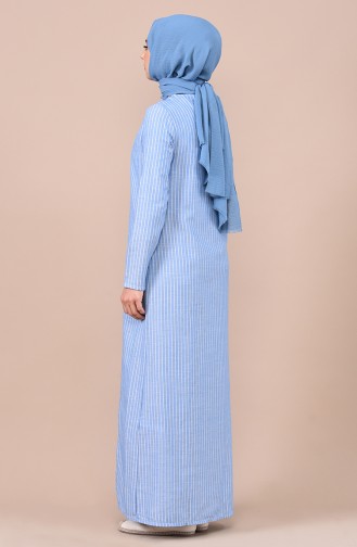 Takım Görünümlü Çizgili Elbise 9028-06 Mavi