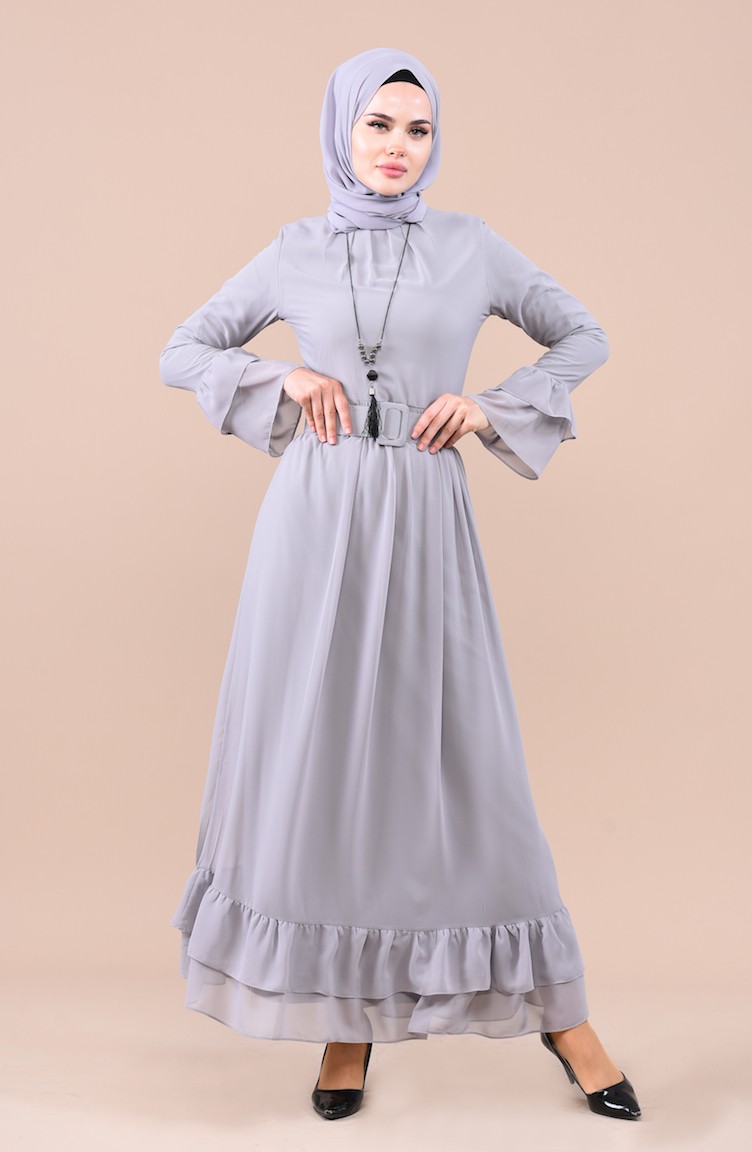 Gray Hijab Dress 4156-01