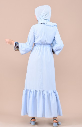 Kolu Payetli Büzgülü Elbise 5023-01 Bebe Mavisi