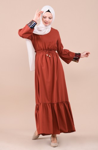 Brick Red Hijab Dress 5023-02