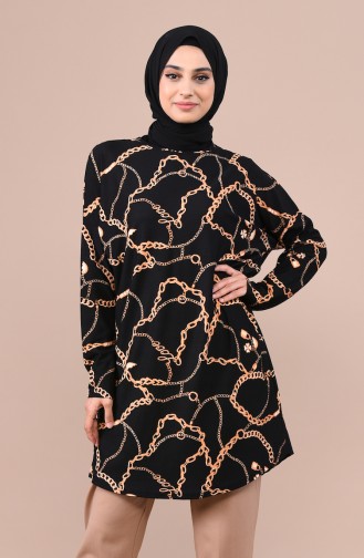 Zincir Desenli Tunik 1050-01 Siyah