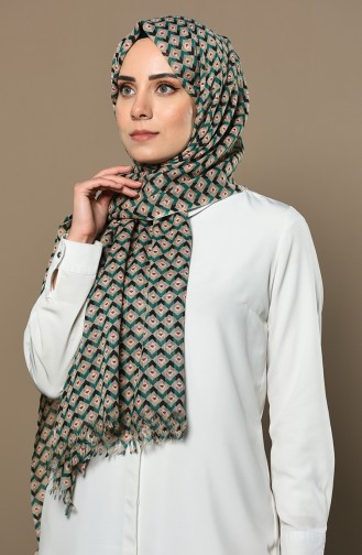 Elmina Gemusterter Baumwollschal 150-102 Grün Nerz 150-102