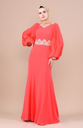 Vermilion Hijab Evening Dress 4275-02