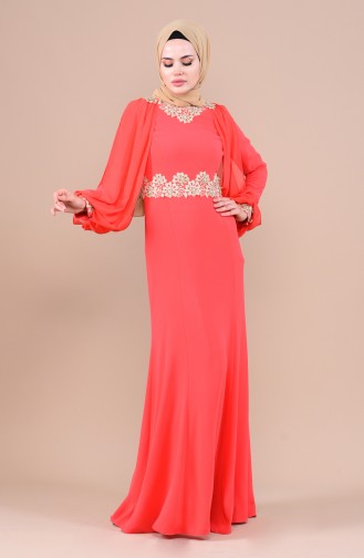 Vermilion Hijab Evening Dress 4275-02