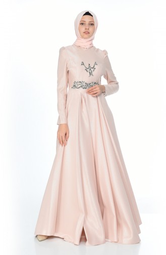 Powder Hijab Evening Dress 7029-02