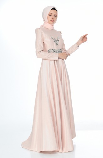 Powder Hijab Evening Dress 7029-02