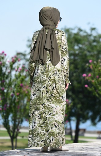 Palmiye Desenli Büzgülü Elbise 8000-05 Haki