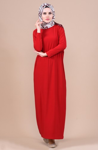 Yarasa Kol Sandy Elbise 1781-02 Kırmızı