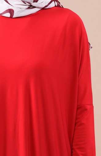 Yarasa Kol Sandy Elbise 1781-02 Kırmızı