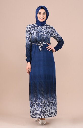 Navy Blue Hijab Dress 1101-02