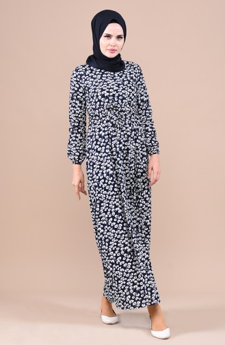 Navy Blue Hijab Dress 4791-02
