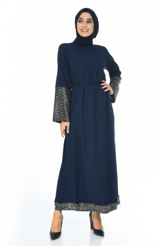 Navy Blue Hijab Dress 5390-01