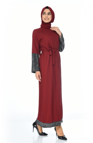 Claret Red Hijab Dress 5390-07