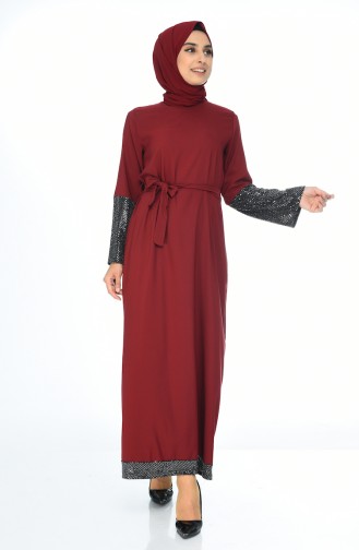 Claret Red Hijab Dress 5390-07