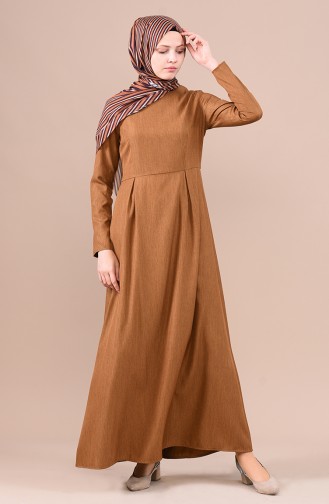 Plissee Detailliertes Kleid 3097-04 Camel 3097-04