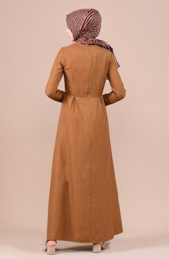 Pile Detaylı Elbise 3097-04 Camel