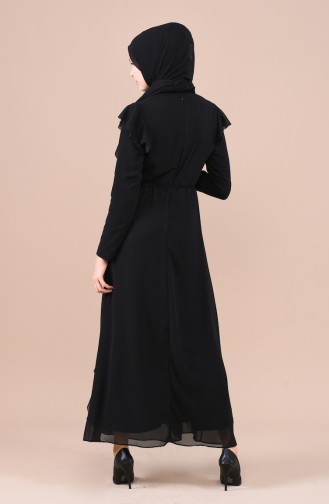 Fırfırlı Şifon Elbise 5021-03 Siyah