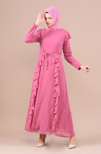 Chiffon Kleid mit Falbel  5021-04 Puder Rosa 5021-04