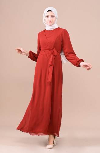Brick Red Hijab Dress 5022-04