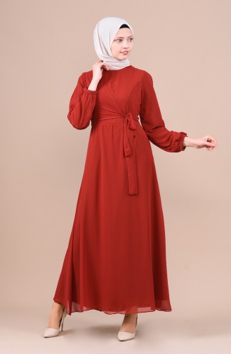 Ziegelrot Hijab Kleider 5022-04