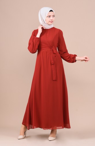 Brick Red Hijab Dress 5022-04