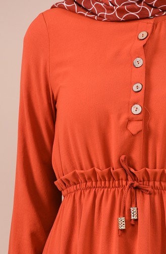 Beli Lastikli Düğmeli Elbise 5024-01 Kiremit