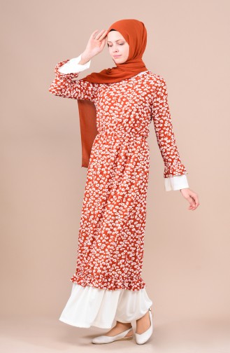 Brick Red Hijab Dress 4243-01