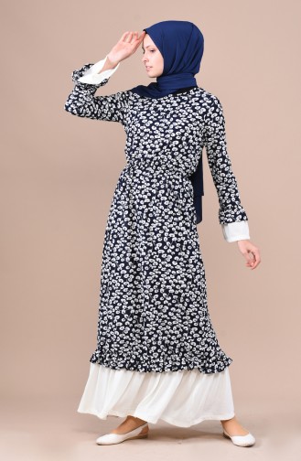 Navy Blue Hijab Dress 4243-04