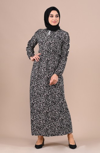 Beli Lastikli Elbise 4244-04 Siyah