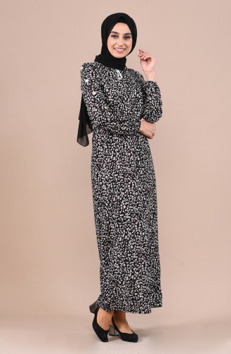Beli Lastikli Elbise 4244-04 Siyah