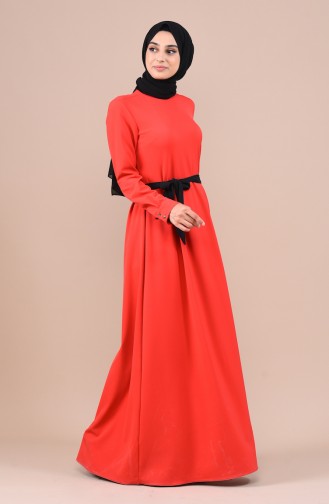 Plissee Detailliertes Kleid mit Band 60037-03 Granatapfelblume 60037-03