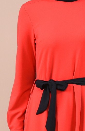 Plissee Detailliertes Kleid mit Band 60037-03 Granatapfelblume 60037-03
