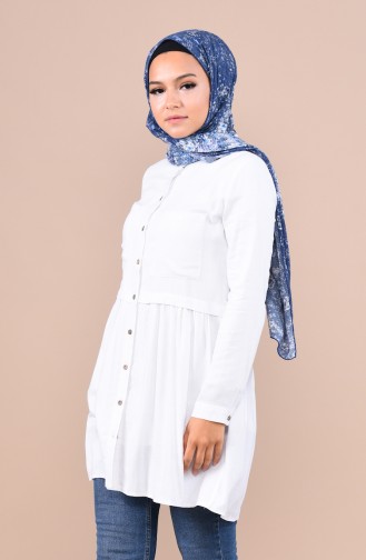 Düğmeli Pamuklu Tunik 1952-05 Beyaz