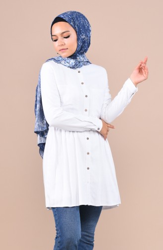 Düğmeli Pamuklu Tunik 1952-05 Beyaz