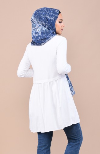 Düğmeli Pamuklu Tunik 1952-05 Beyaz