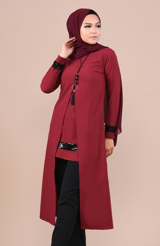 Payetli Takım Görünümlü Tunik 1037-02 Bordo