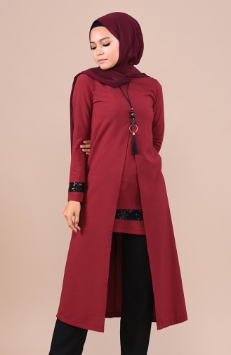 Payetli Takım Görünümlü Tunik 1037-02 Bordo