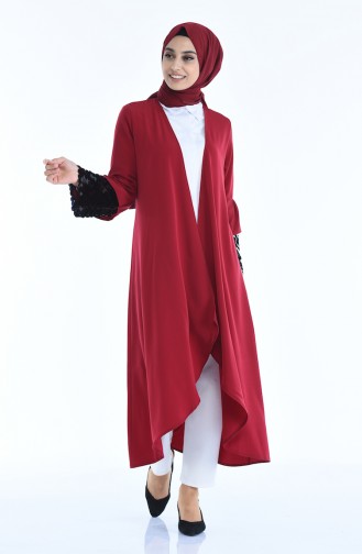 Pailletten Abaya mit Quasten 11498-01 Weinrot 11498-01