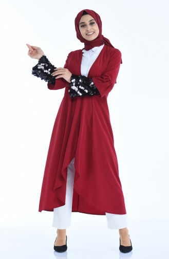 Payet Detaylı Abaya 11498-01 Bordo