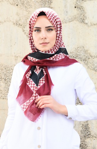 Desenli Çekme Mevsimlik Eşarp 2324-08 Bordo