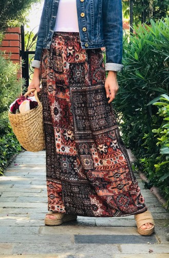 Desenli Pamuk Anne Kız Kombin Etek 53690-01 Kahverengi