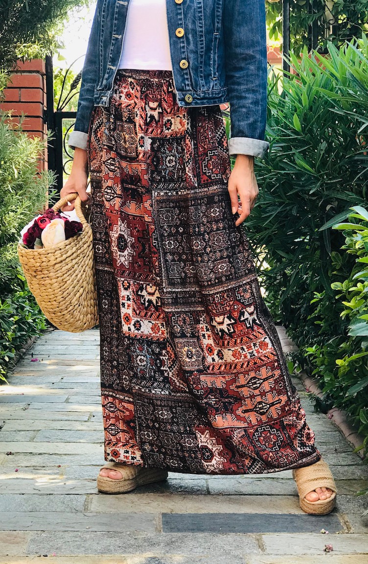 Desenli Pamuk Anne Kız Kombin Etek 53690-01 Kahverengi