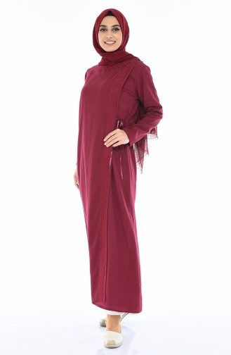 Seitlich gebundenes Abaya aus Şile Stoff 22223-04 Weinrot 22223-04